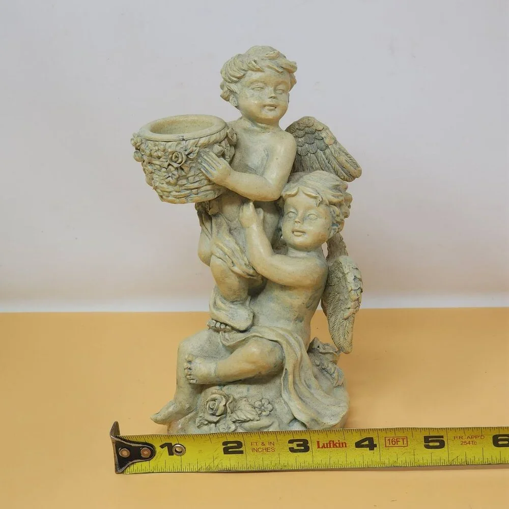Vintage Cherubs‎ Holding Vase Figurine Decor Resin Angel Candleholder